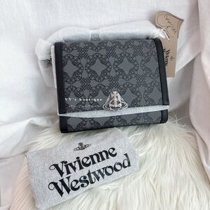 NWT Vivienne Westwood Lucy Jacquard Logo Medium Crossbody Bag Black Grey 131693